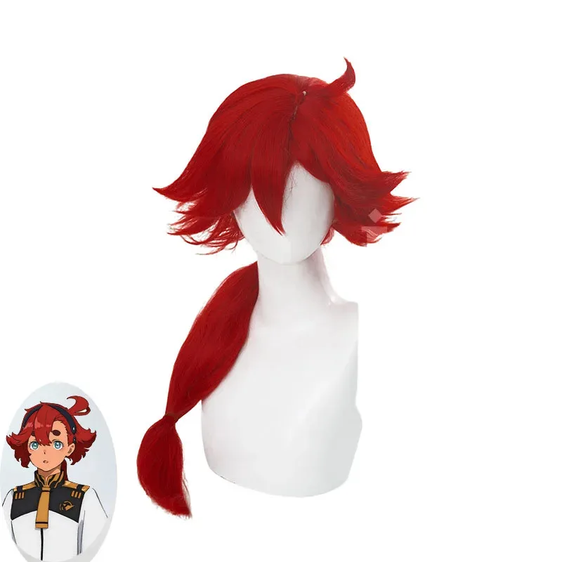 الساحرة من ميركوري أنيمي سوليتا ميركوري شعر مستعار تأثيري 80 سنتيمتر أحمر داكن مقاومة للحرارة الشعر الاصطناعية حفلة الهالوين + غطاء شعر مستعار