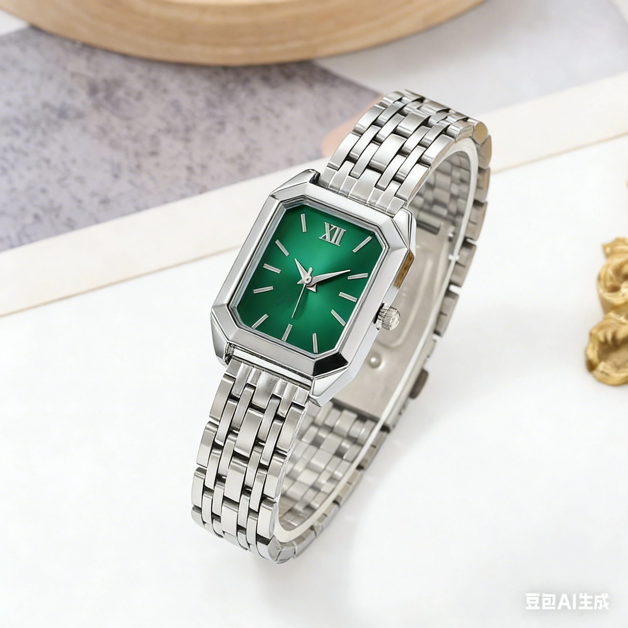 Versatile and Simple Women's Square-Shaped Ins-Style Steel Band Quartz Watch, Stylish and Fashionable Bracelet Watch Set image 5