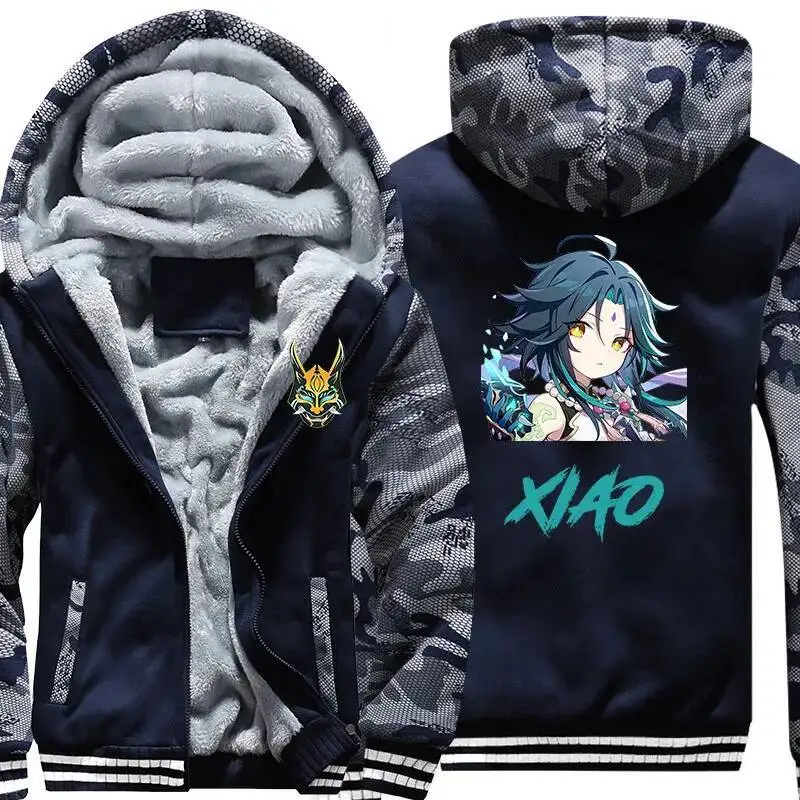 Gioco Xiao Cosplay US Size Plus 5XL Felpa casual da uomo con stampa mimetica Felpe con cappuccio addensate in pile invernale