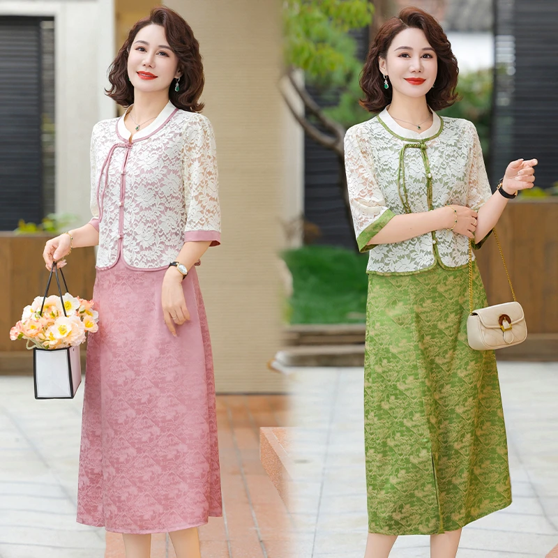 ดอกไม้พิมพ์ Midi ชุดจับคู่สไตล์เอเชียฤดูร้อน 2 ชิ้นชุดหญิงเสื้อลูกไม้และแขนกุด Midi ชุดชุด