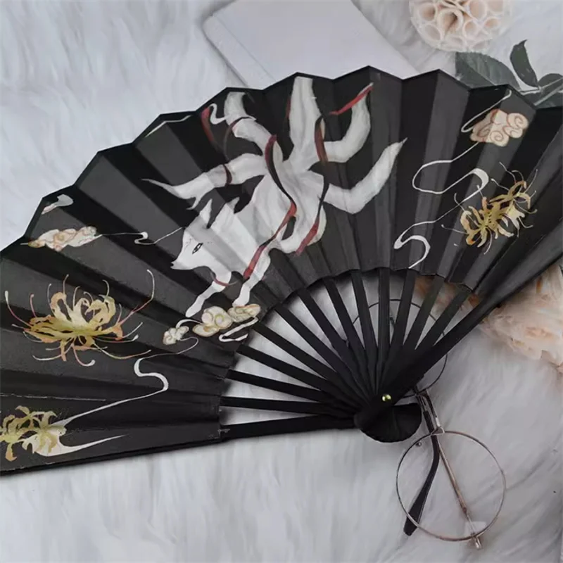 Anime Fox Folding Fan Cosplay Costume Accessories Hand Fans Harajuku Lolita Men Women Lovers Gift Prop Clothing Ancient Style