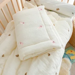 Muslin Baby Blanket Newborn Swaddle Wrap Korean Bear Bunny Warm Baby Quilt for Crib Pure Cotton Kids Bedding Accessories 1X1.2M