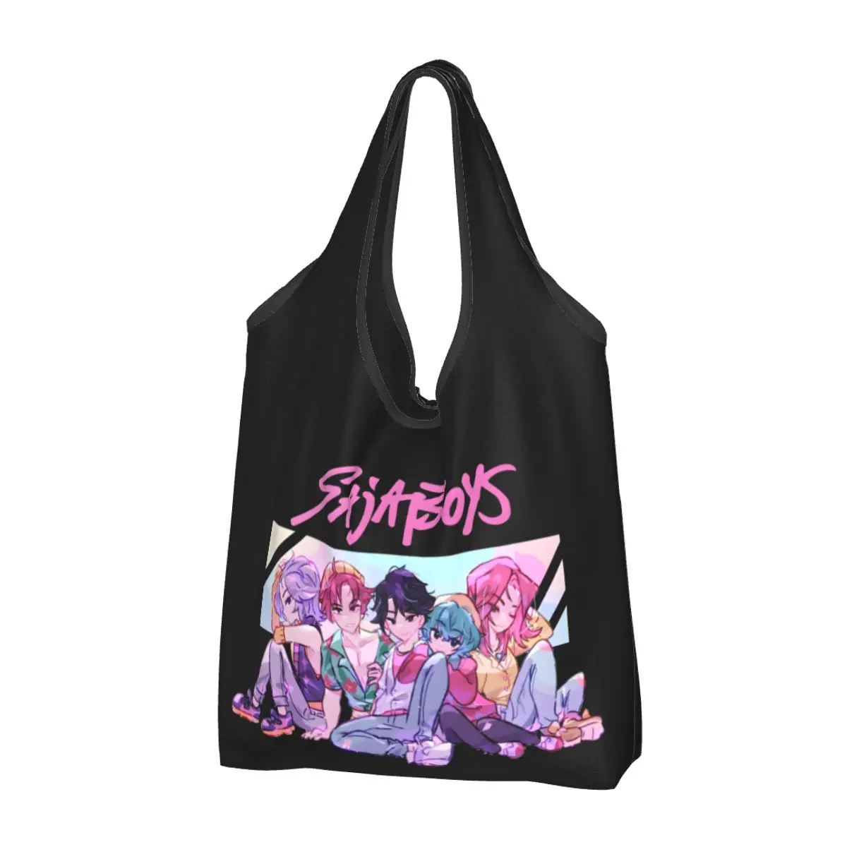 moda-personalizada-impressao-kpop-cacador-demonios-sacolas-de-compras-portatil-shopper-ombro-saja-meninos-bolsa