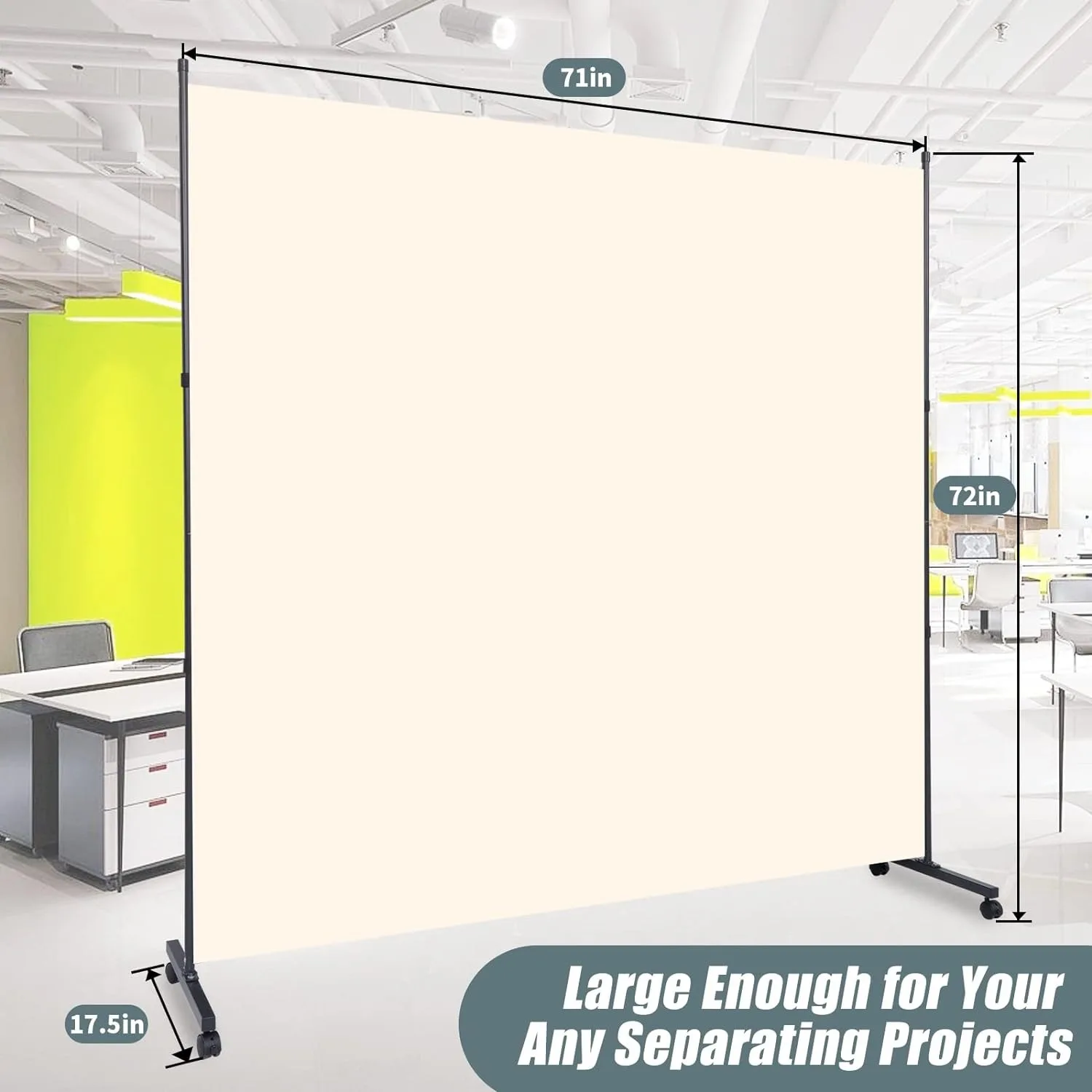 Room Divider Single Panel Privacy Screen W/Wheels, 71'' Wide Portable Room Divider Screen, Upgrade Fabric Wall Divider