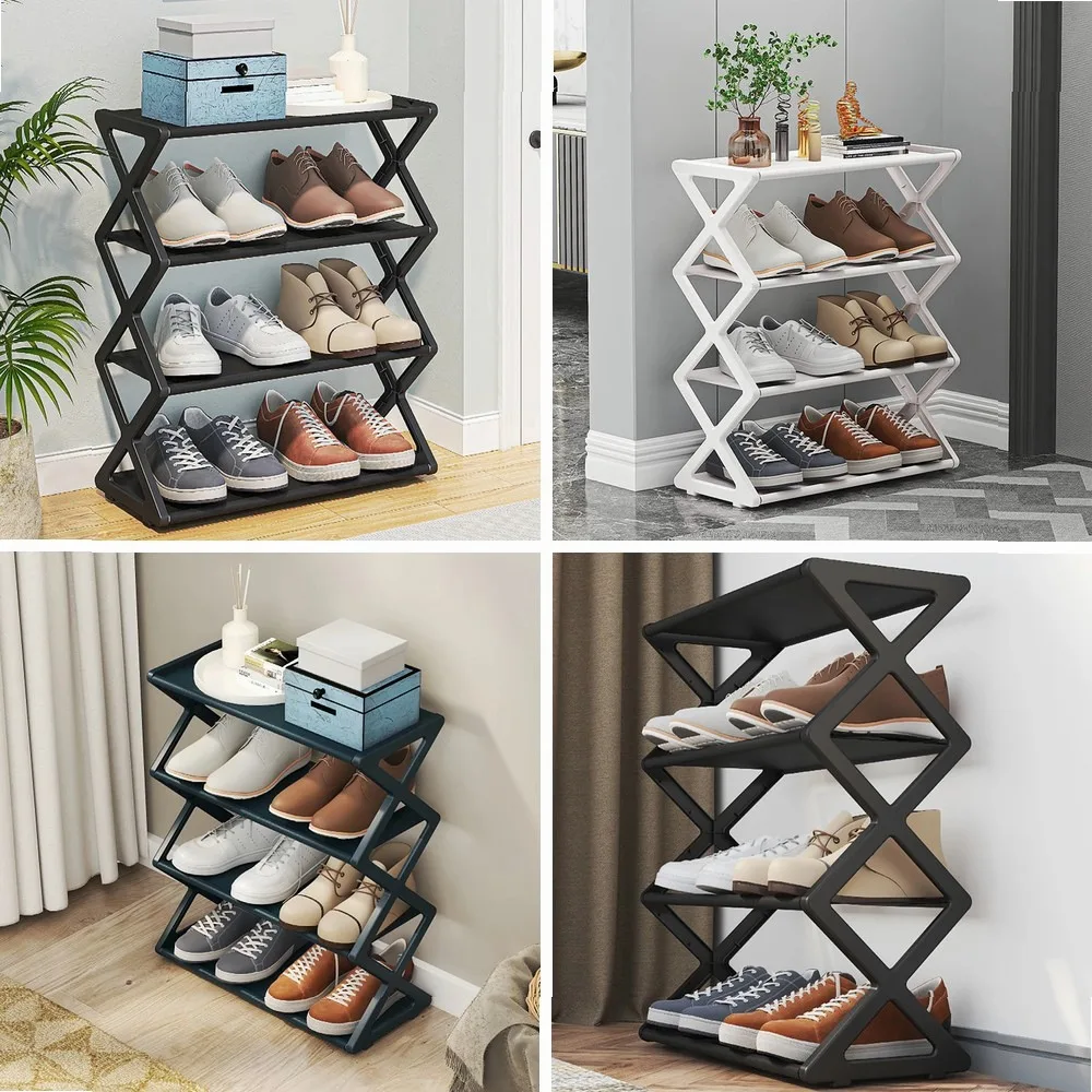 

1-Piece 4-Layer X-Type Shoe Storage Rack, Solid Color Simple Assembly Shoe Rack for Porch Living Room Entryway