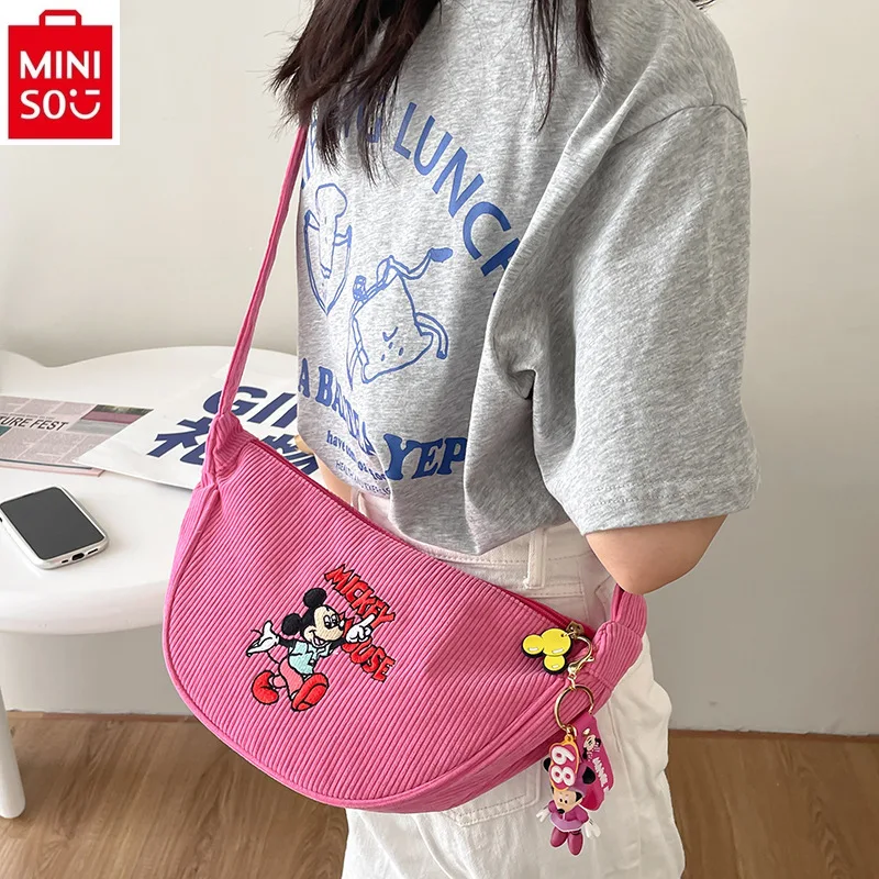 

MINISO Cute Cartoon Mickey Donald Duck Vintage Corduroy Crossbody Bag Single Shoulder Bag Fashion Women's Underarm Bag