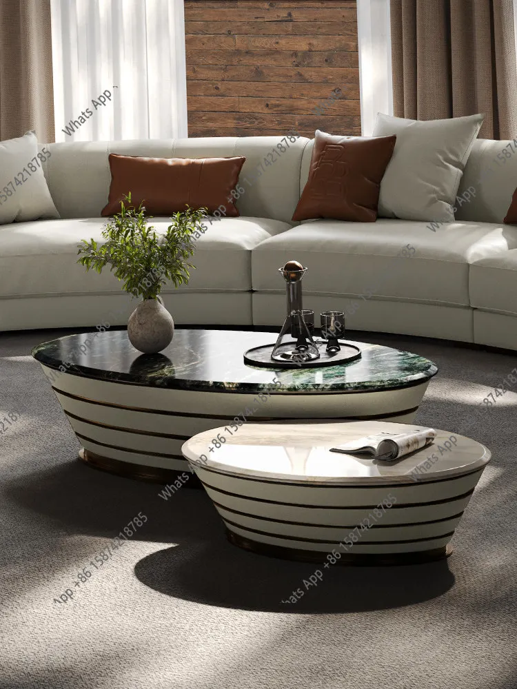 High-end natural luxury stone combination round coffee table Italian light luxury large villa