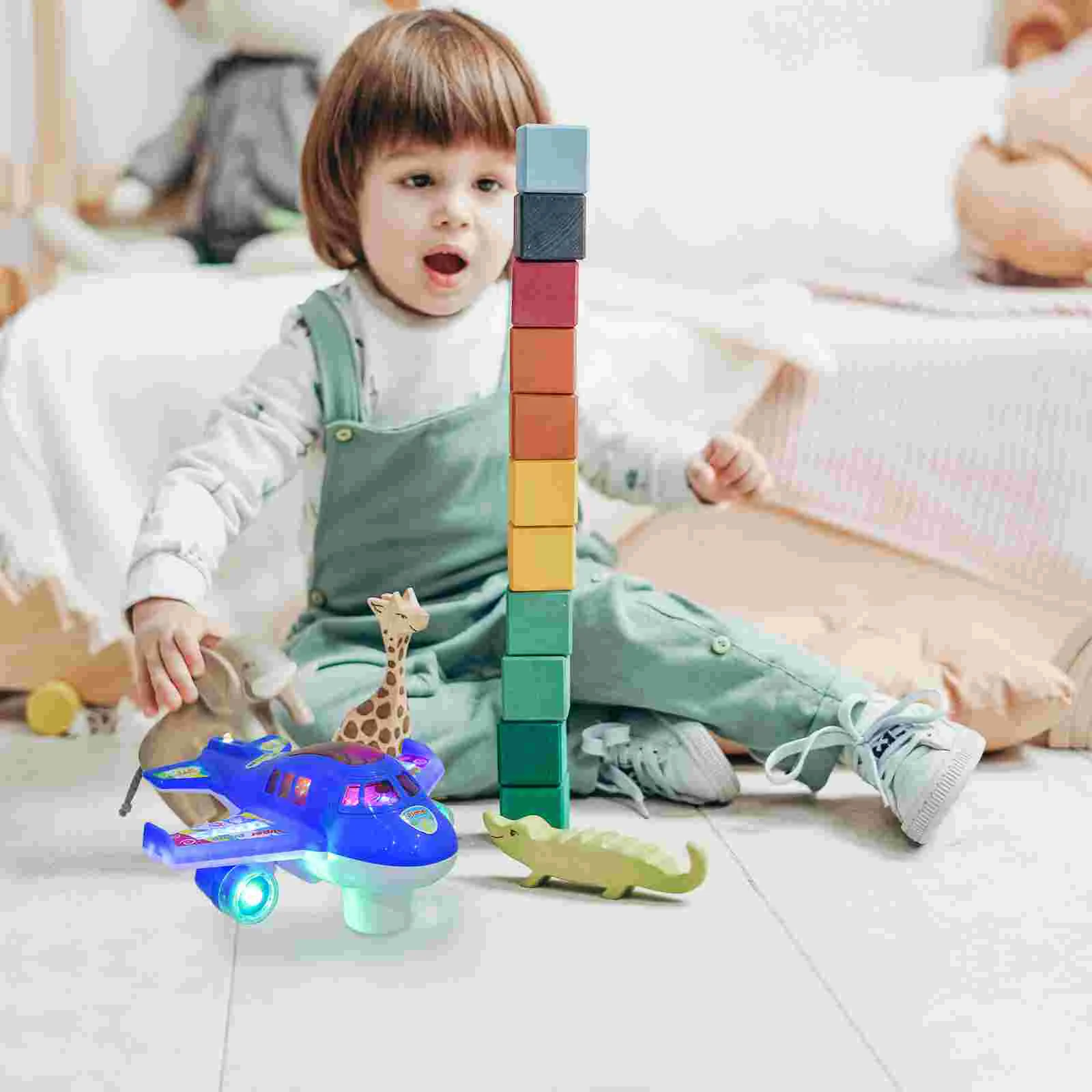 Childrens Toys Electric Airplane Luminous Kids Aircraft Model Shine Outdoor Musical Blue