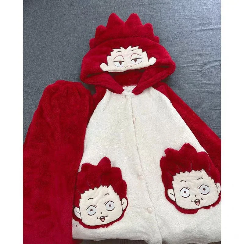 2025 Haikyuu!! Pajamas Tendo Satori Cosplay Robe And Pants Soft Cute Thickened Coral Velvet Warm Couple Home wear