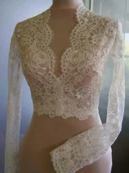 Giacca avvolgente vintage a maniche lunghe Giacche da sposa in pizzo trasparente Mantello da sposa con scollo a V Accessori da sposa di alta qualità personalizzati