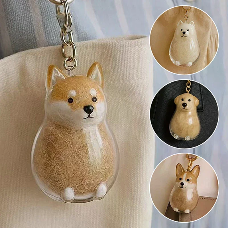 Cápsula de recuerdo conmemorativo de pelo de cachorro transparente, contenedor de piel de perro para mascota, Corgi samoyedo, recuperador de pelo de mascota dorado, llavero colgante DIY