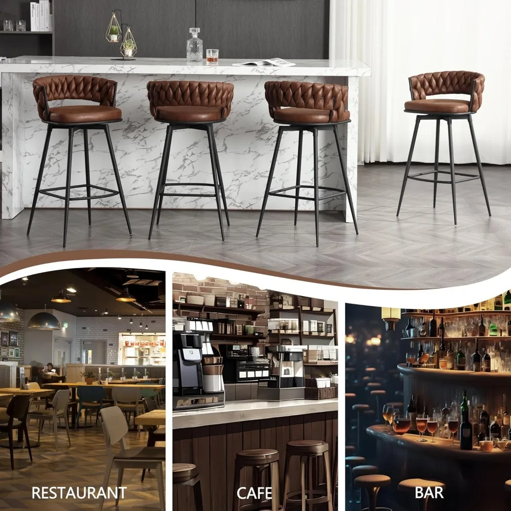 Counter Height Bar Stools Set, 26 Inch Seat Height Bars Stoolses, Swivel Barstools with Woven Back and Footrest, Bar Stools