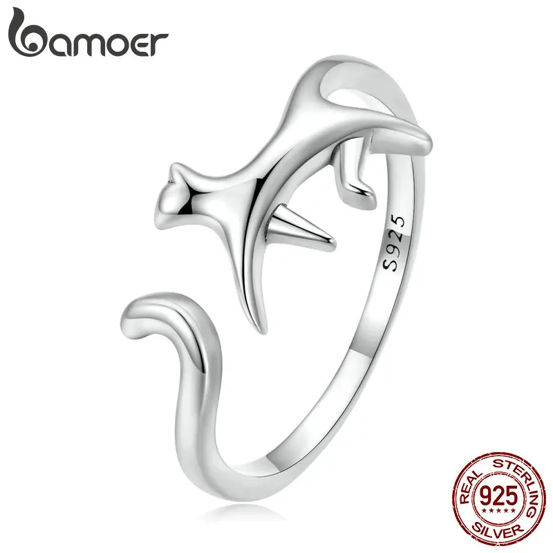 

Кольцо Bamoer Cat Open Ring из чистого серебра 925 пробы с уникальным дизайном ходячей кошки, регулируемое, для женщин, изысканное ювелирное украшение, отличный подарок