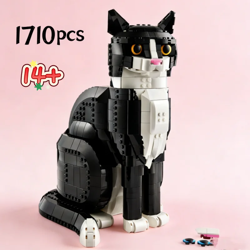 

New year 1710pcs Ideas Tuxedo Cat 21349 Assemble Puzzle Model Blocks Cute Cartoon Cat For Holiday Birthday Gifts