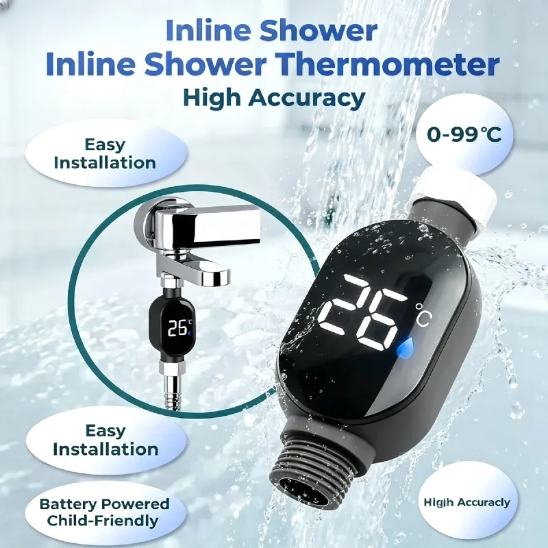 Black Bathroom Led Display Home Water Shower Thermometer Water Accurate Temperature Measurement Smart Meter Bathroom Equipment