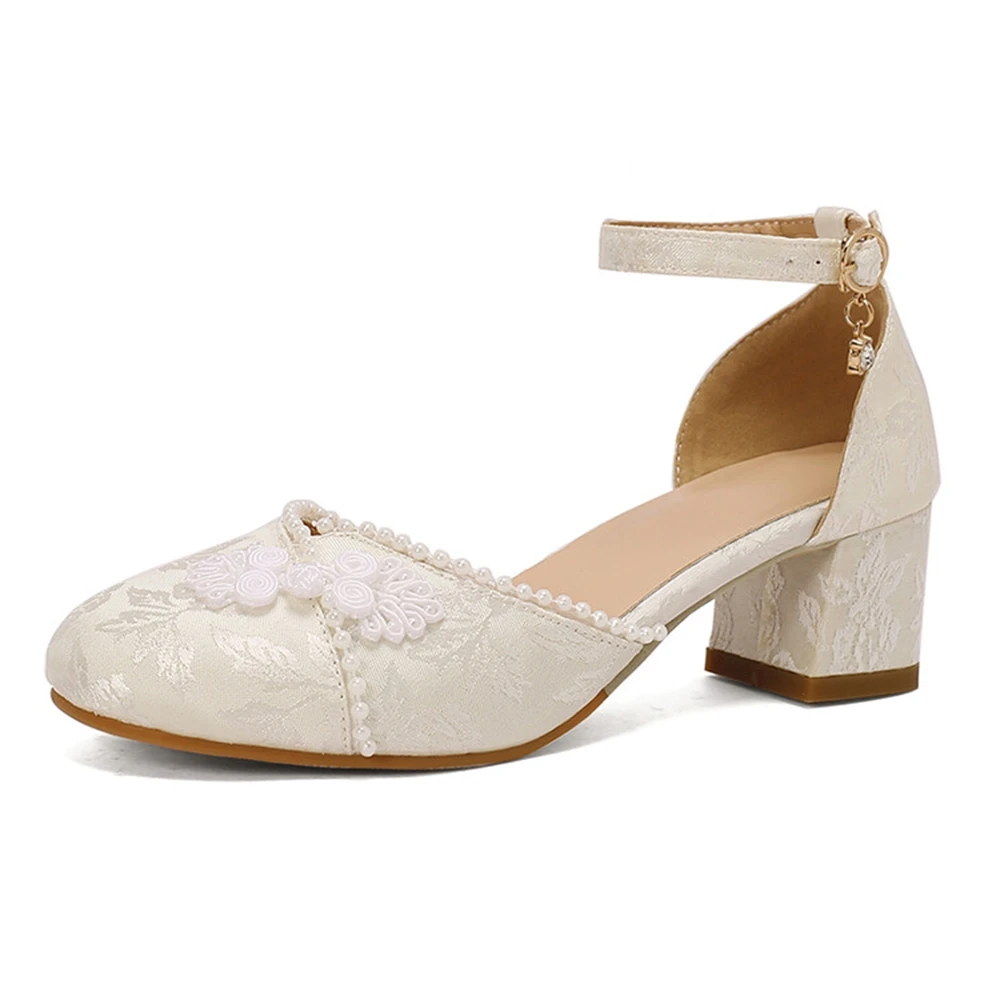 Thick High Heels Sandals Women Cute Round Head Mary Jane Retro Fashion Ankle Strap Bridal Comfortable Dress Party Shoes87-17