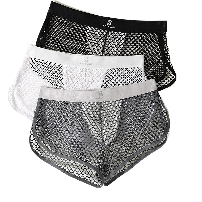 Calzoncillos tipo bóxer de rejilla sexys para hombre, ropa interior transparente, ropa de dormir cómoda, calzoncillos tipo bóxer
