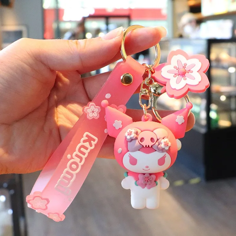 Sanrio Cute Sakura Keychain Pink Hello Kitty Melody Kuromi Model PVC Toy Collection Cartoon Keyring Toy Peripheral Toys image 3