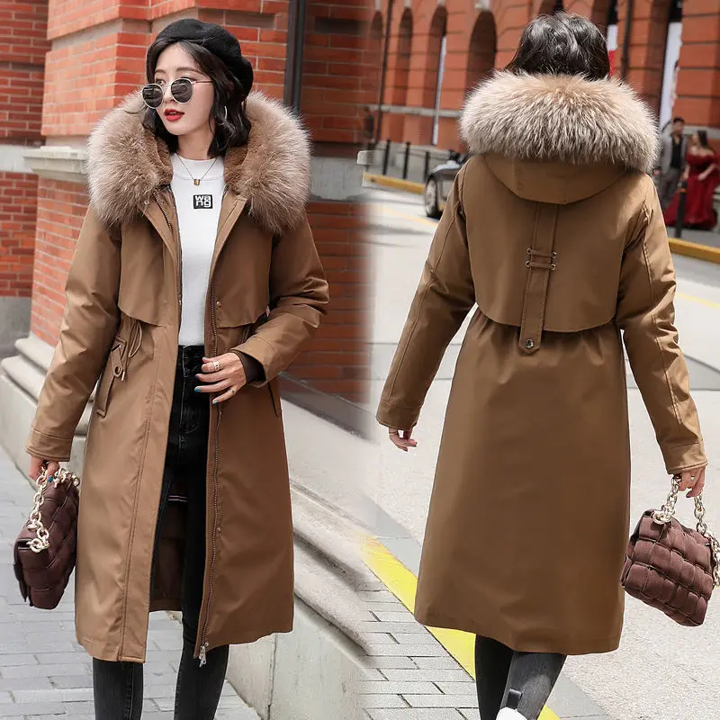 

2023 New Large Size Style Added Cashmere Thick Pie To Overcome Women Long Autumn Winter Coat Waist Cotton-padded Jacket Woman