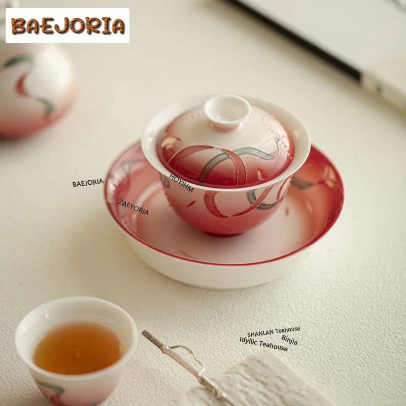 BAEJORIA 130ml Hand-painted Dunhuang Apsaras Gaiwan Antique Tea Tureen Tea Bowl With Lid Kit Tea Maker Cover Bowl Tableware