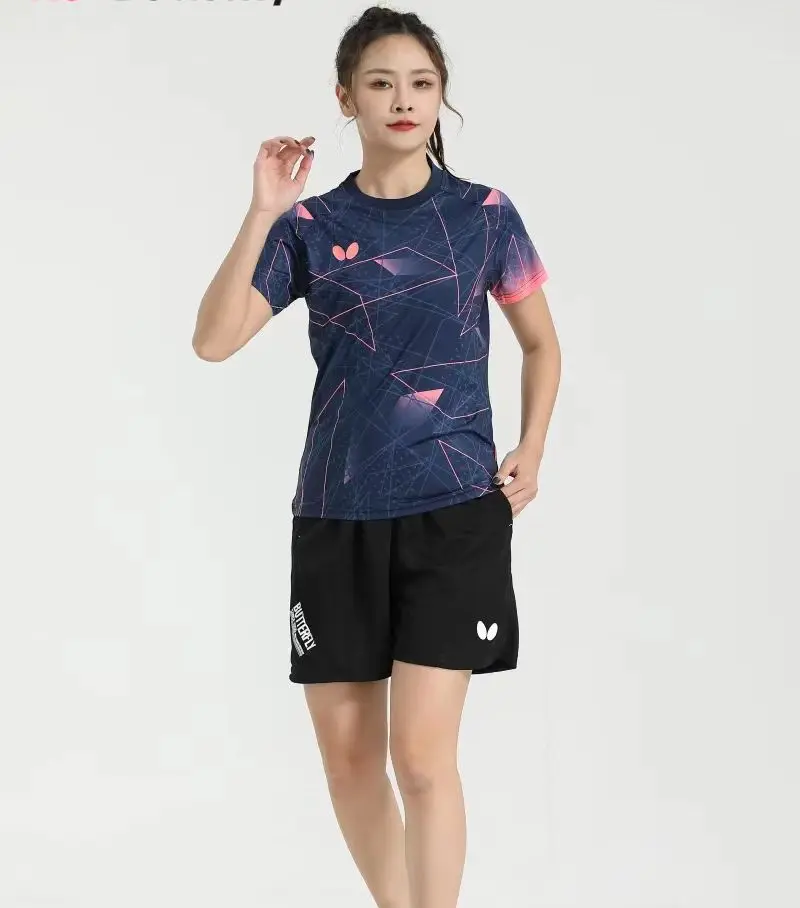 T-shirt de tennis de table personnalisé pour hommes et femmes, séchage rapide, respirant, léger, col en V, T-shirt d'équipe de badminton, motif personnalisé