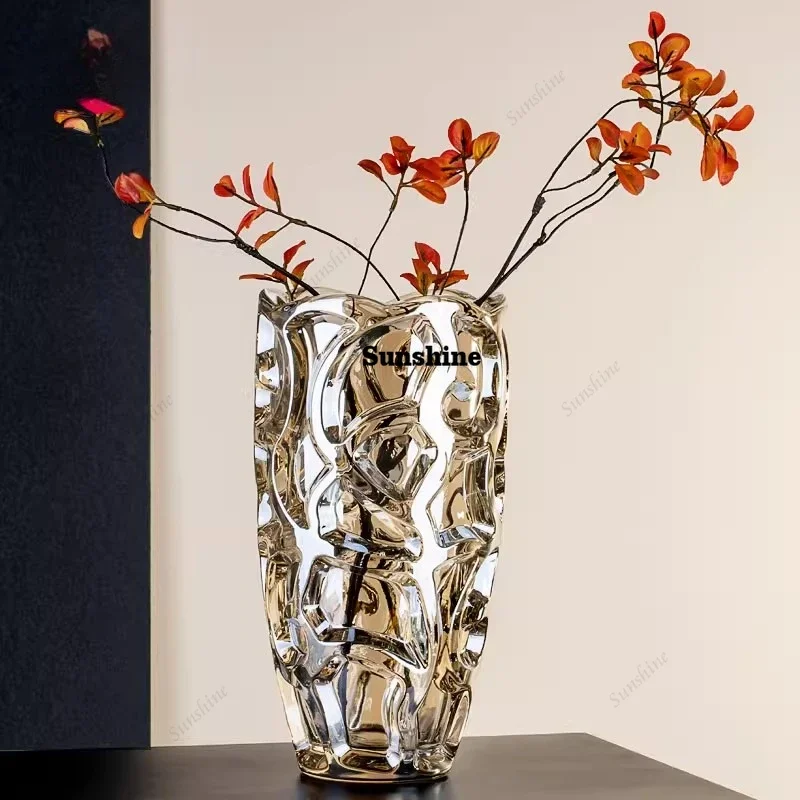 High-end embossed engraved crystal glass vase, home creative flower arrangement vase, gift and display item  FT