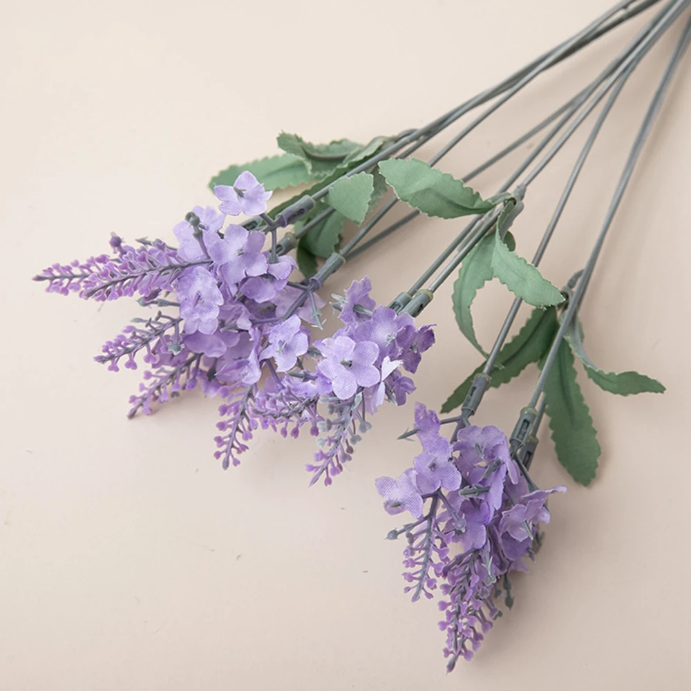 1pc Lavender Flowers 10 Head Flocking Simulation Lavender Pastoral Wedding Simulation Flower Plant Potted Plastic Purple Flowers