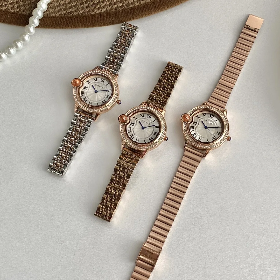Relojes de marca de lujo para Mujer, Reloj de pulsera de oro rosa, Reloj con esfera romana, relojes de cuarzo de acero inoxidable para Mujer, Reloj para Mujer