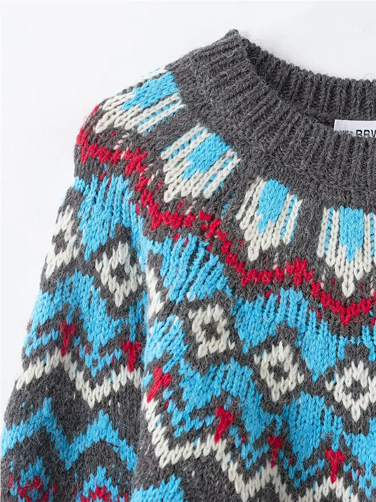 Women Sweater Pullover 2025 Autumn Winter New Fashion Long Sleeves Printing Women Sweater Pullover Elegant Hight Street Top