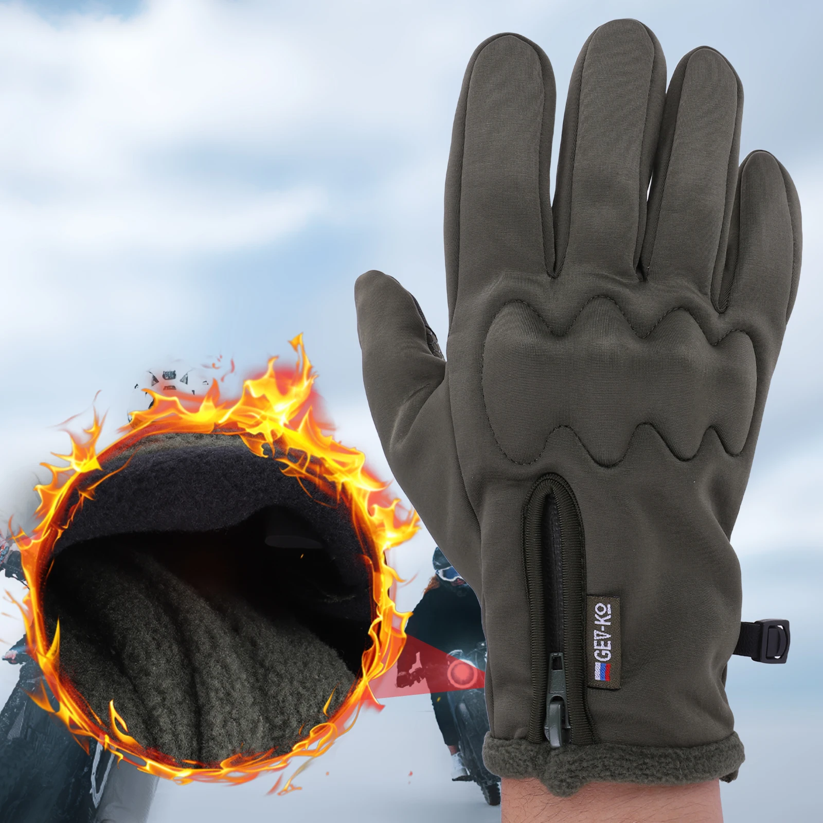 الشتاء الدراجات قفازات التزلج الجلد ودية شاشة تعمل باللمس الحراري صوف مبطن قفازات دافئة عدم الانزلاق لقيادة الدراجات النارية التزلج