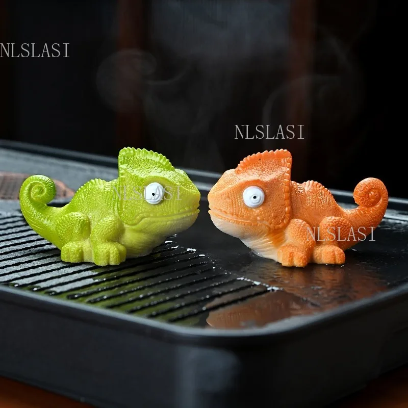 Color Changing Chameleon Tea Pet Figurine Heat Sensitive Magic Resin Animal Statue for Kung Fu Tea Table and Home Decor