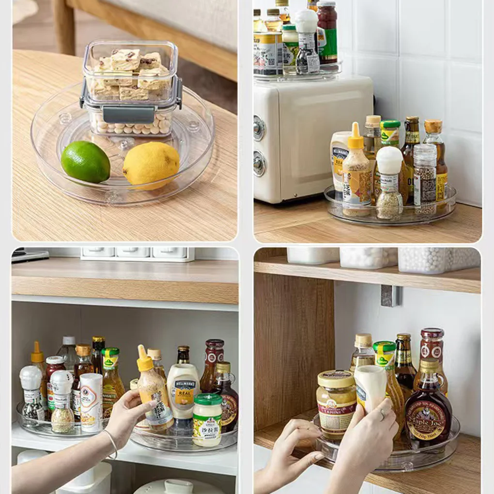 

360 Rotation Cabinet Turntable Organizer Storage Spice Rack Drink Cosmetic Storage Rack Transparent For Kitchen Bathroom S/L