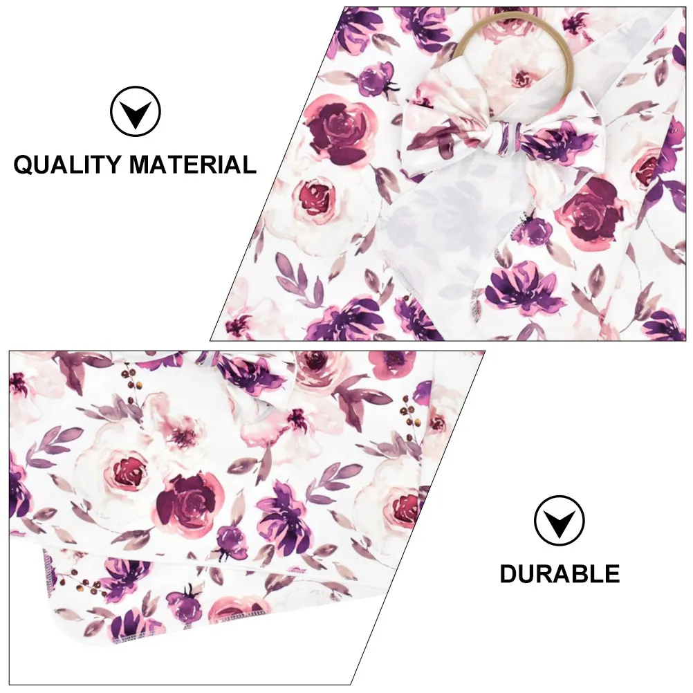 

1 set Floral Printed Swaddle Headband Set Newborn Receiving Blanket Photo Prop Infant Sleeping Bag Lightweight Polyester Spandex