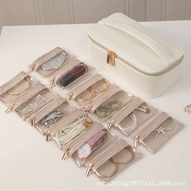 Portable 12-Piece Jewelry Box Travel Organizer for Earrings Rings Bracelets Watches Necklaces,Storage Case & Cosmetic Bag