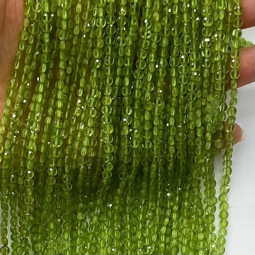 Manufacturer Wholesale Natural Peridot Facted Round Coin Loose Beads Jewelry Making DIY Bracelet Necklace 38cm Accessories