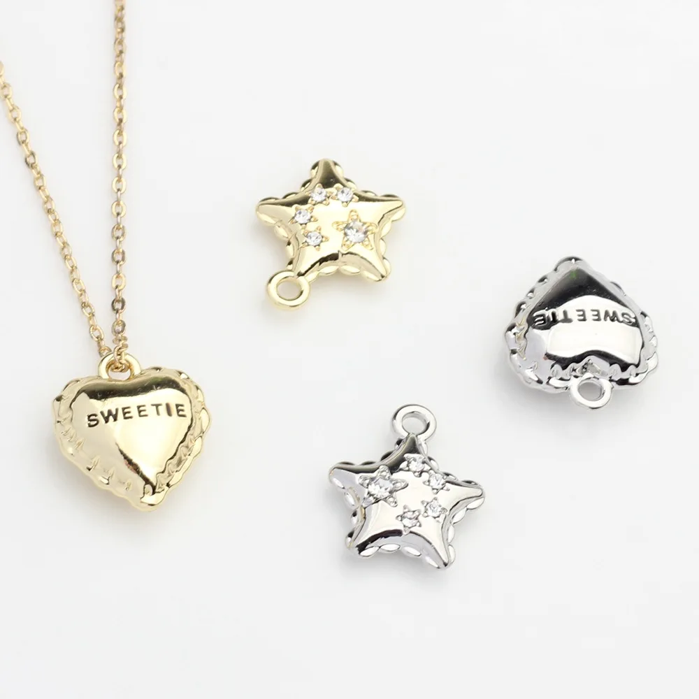 

10Pcs/pack Simple Alloy Fashionable Inlaid Zircon Star Heart Pendant DIY Bracelets Necklaces Jewelry Accessories