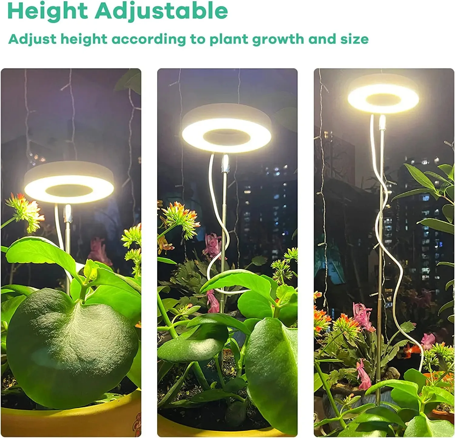 1/2/4pcs Circular plant light with full-spectrum LED 4/8/12/18H timer 5 brightness and 4 heights adjustable