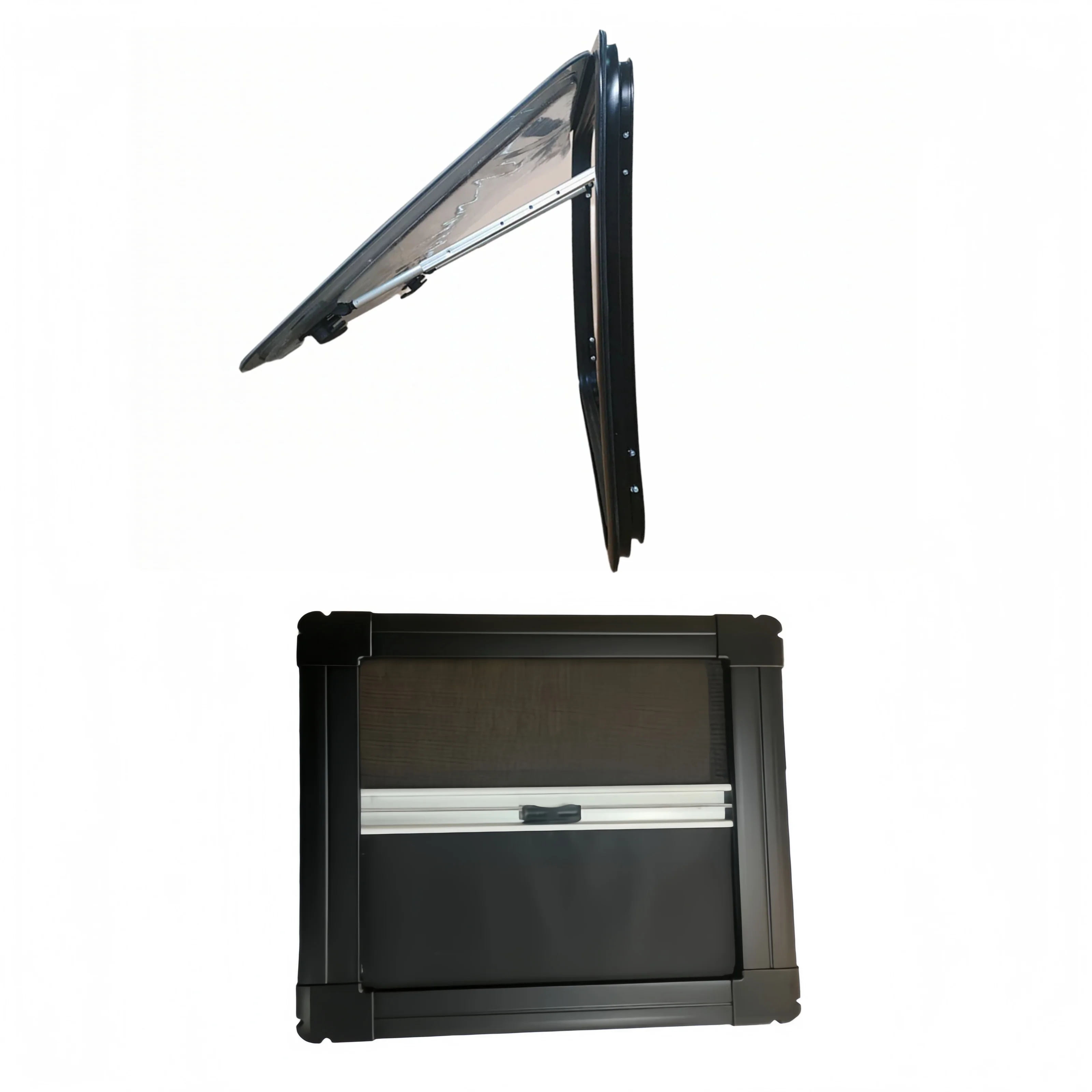 Camper Van Side Curved Window R5000mm with Black Inner Frame Sun Shade for Travel Trailer Caravan RV Special Vehicle Curved Wall