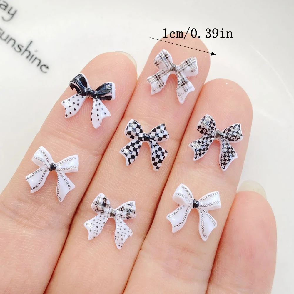 50Pcs New Mixed Nail Art Resin Cute Grid Bow Designer Charms Rhinestones DIY Craft For Nail 3D Decorations