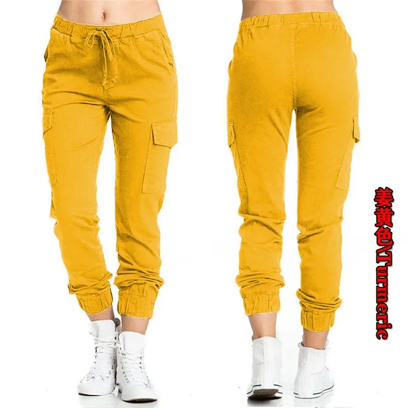 Pantalon cargo multi-poches pour femme, jogging uni, cordon de proximité, taille élastique, pantalon de sport, streetwear décontracté, pantalon