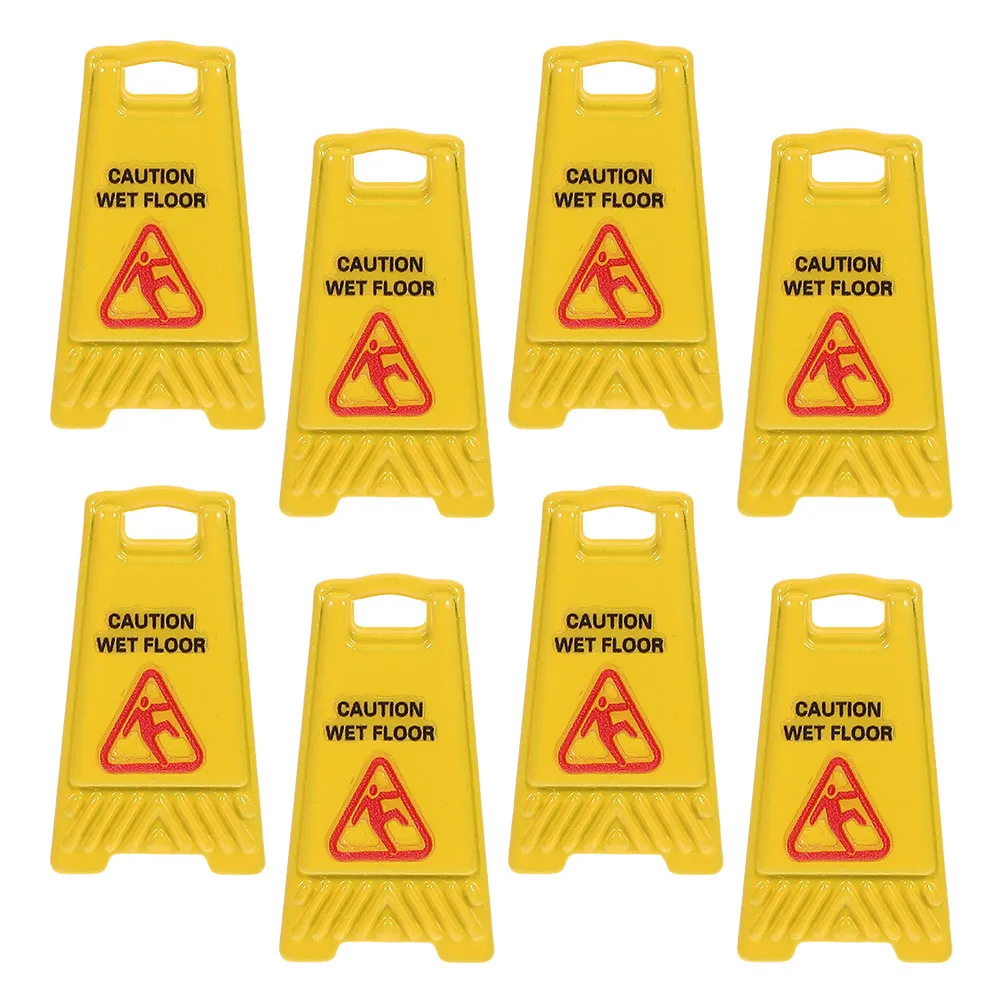 

8Pcs Dollhouse Safety Warning Signs Mini Wet Floor Caution Slippery Signs for Realistic Scenery Role-Playing Slippery Floor Sign