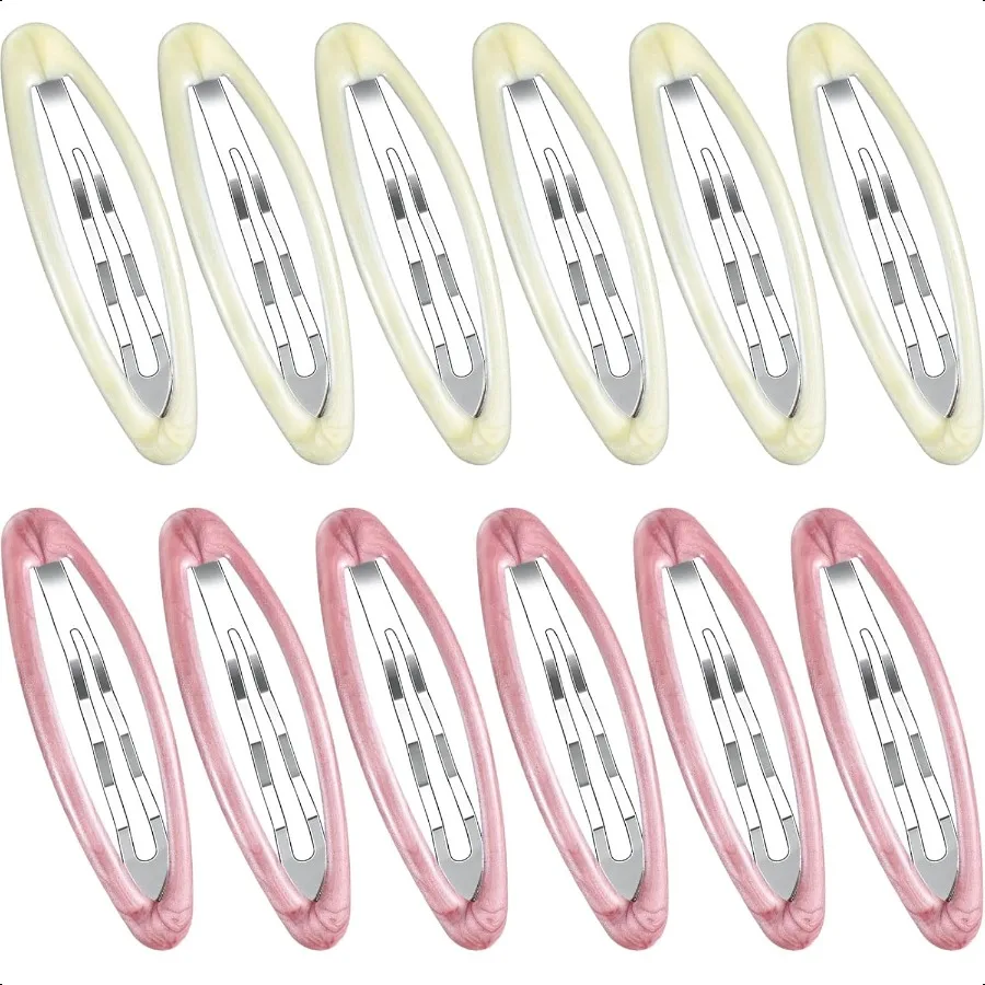 

12 Pcs Hair Clip Barrettes for Women Oval Snap Tortoise Metal Snap Clips Thin Hair Grips Ellipse Clips Non Slip Barrettes Accor