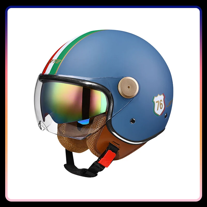 

Vintage 3/4 Open Face Motorcycle Helmets Daul Lens Adult Men Women DOT ECE Approved Double Visor Jet Moto Helmet Scooter Curiser