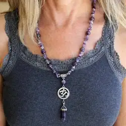 Crystal Ohm necklace Amethyst rosary necklace, Spiritual Buddhist Hindu Ohm Aum Om necklace