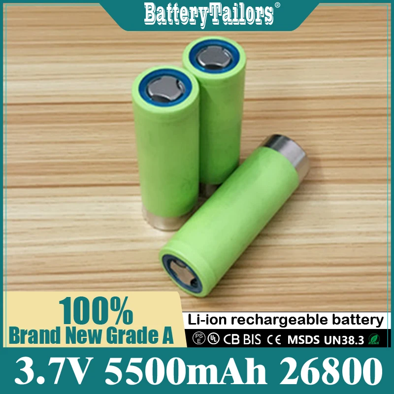 2pcs/lot Li-ion 3.7V 5500mAh 26800 5C Discharge Li-polymer Battery for Flashlight Electric Car Toys Energy Storage Power Tools