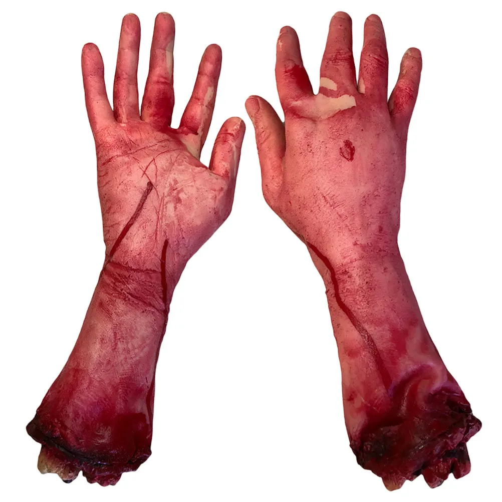 

2Pcs Broken Hand Halloween Props Hyper-Realistic Severed Limbs Bloody Scary Decoration for Party Horror Atmosphere