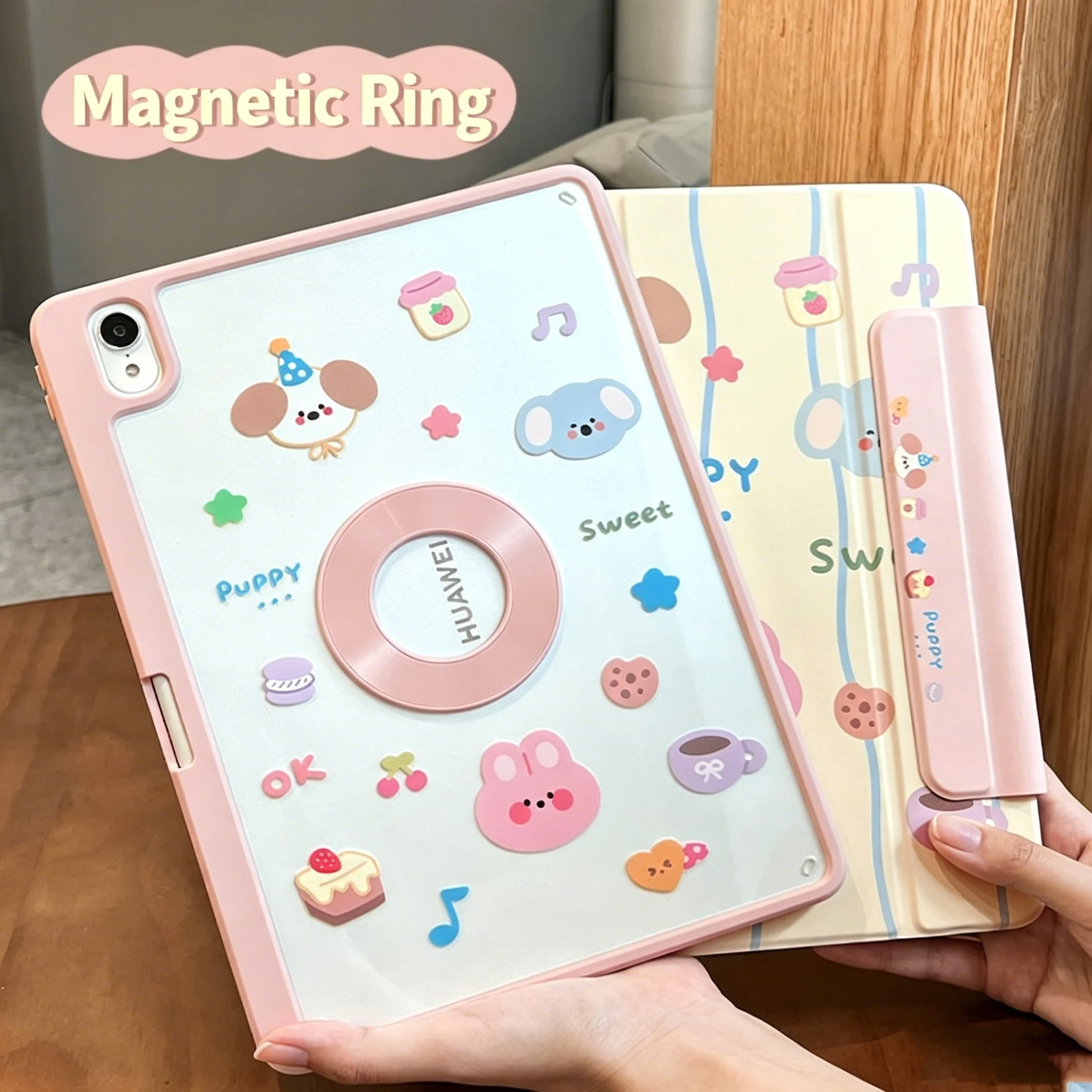 Happy Dance Cover For iPad Air/Pro&HUAWEI Matepad 360 Degree Rotatable Magnetic Ring Magnetic Detachable Shell