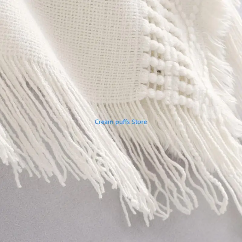 50LE Women Winter Knitted Hooded Poncho Color Crochet Fringed Tassel Shawl Wrap Oversized Pullover Cloak Sweater