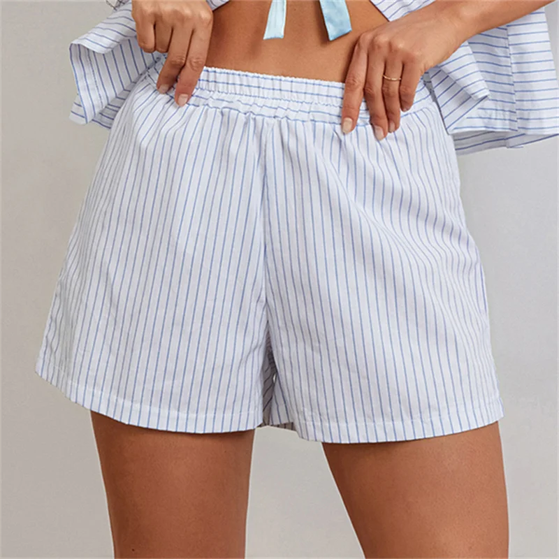 

Y2K Vintage Women Striped Boxer Shorts Elastic Waist Casual Shorts Graphic Aesthetic Boys Short Summer Streetwear