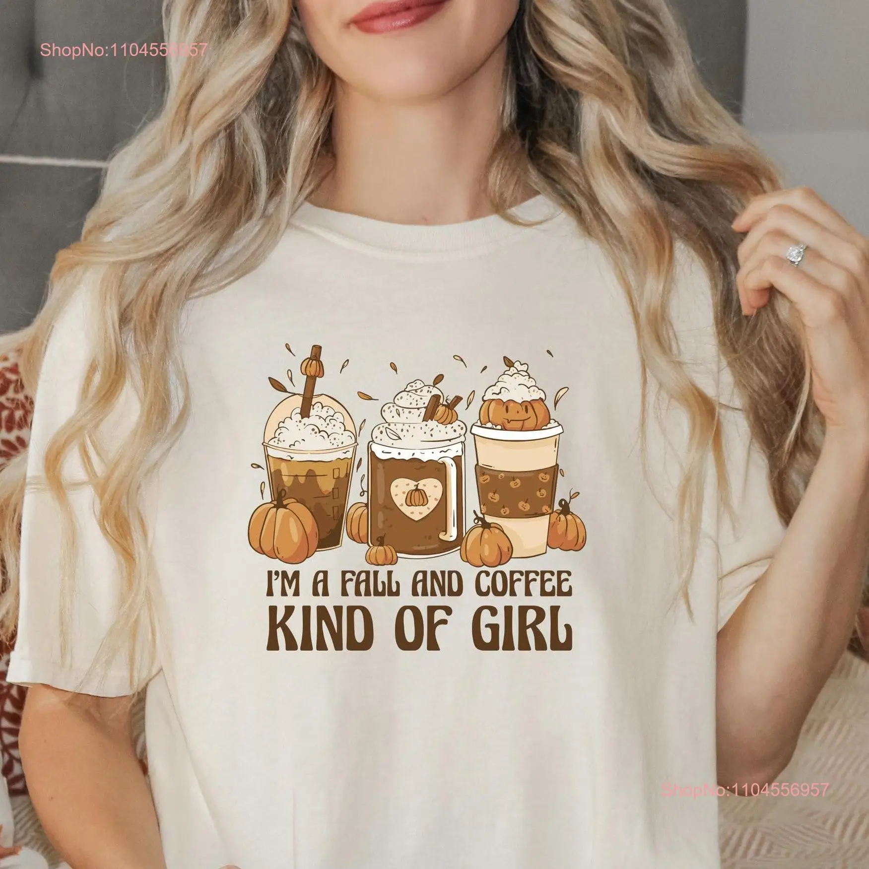 Fall Kind of Girl T Shirt Pumpkin Spice Latte Halloween Coffee Retro Autumn long or short sleeves
